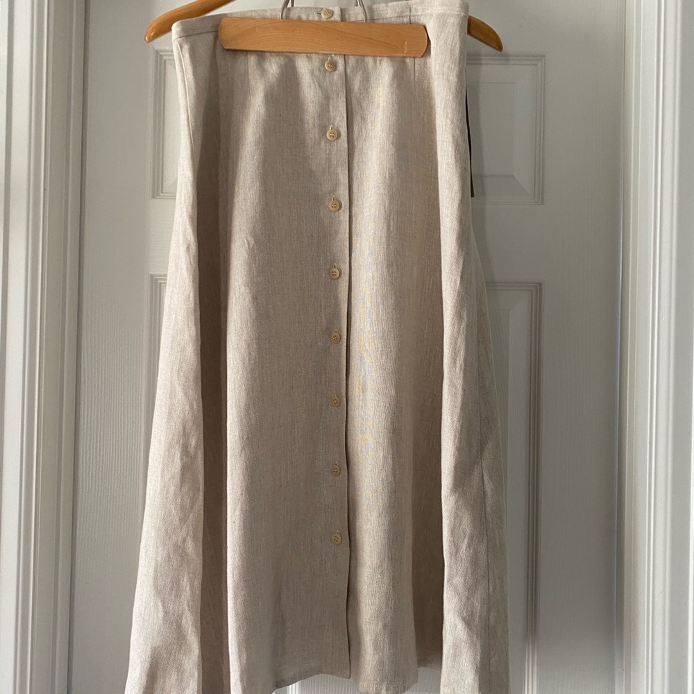 Telluride Clothing Company 100% Linen  Natural Button-Front A-Line Skirt NWT